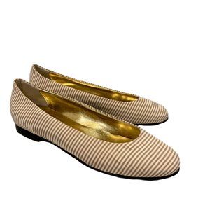 Andrea Carrano Striped Baby Flats Camel White NWB